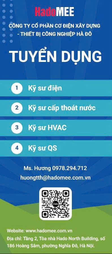 Công ty CP cơ điện xây dựng – TBCN Hà Đô Thông báo tuyển dụng năm 2026